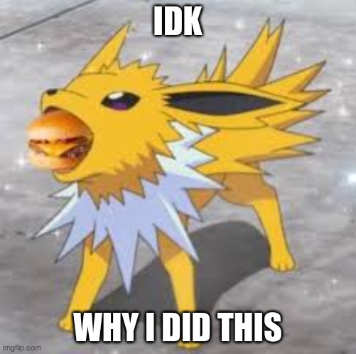 Jolteon eating burger | IDK WHY I DID THIS | image tagged in jolteon eating burger | made w/ Imgflip meme maker