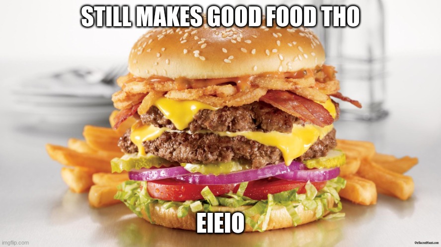Burger & Fries | STILL MAKES GOOD FOOD THO EIEIO | image tagged in burger fries | made w/ Imgflip meme maker