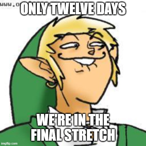 So close | ONLY TWELVE DAYS; WE'RE IN THE FINAL STRETCH | image tagged in lol of zelda | made w/ Imgflip meme maker