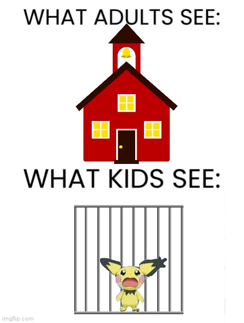 I hate school | image tagged in what adults see what kids see,memes,school | made w/ Imgflip meme maker