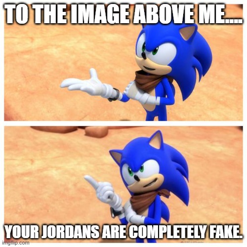"And you my friend, haven't even thought about BUYING Spotify Premium!" | TO THE IMAGE ABOVE ME.... YOUR JORDANS ARE COMPLETELY FAKE. | image tagged in sonic boom,sonic the hedgehog,nike,stop reading the tags | made w/ Imgflip meme maker