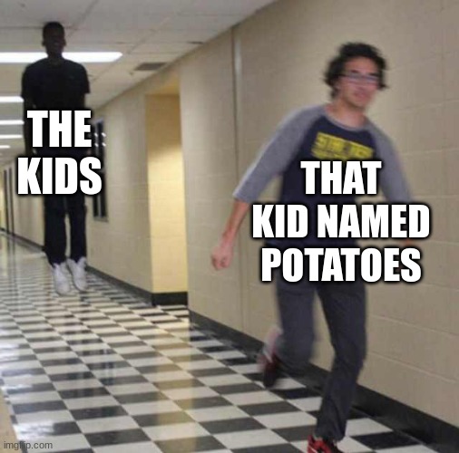 floating boy chasing running boy | THE KIDS THAT KID NAMED POTATOES | image tagged in floating boy chasing running boy | made w/ Imgflip meme maker