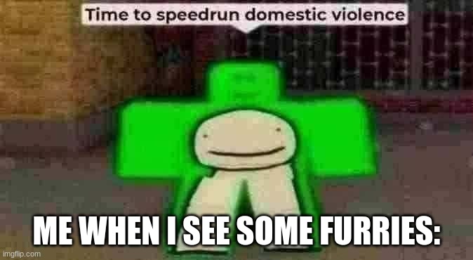 lets do it! | ME WHEN I SEE SOME FURRIES: | image tagged in time to speedrun domestic violence | made w/ Imgflip meme maker