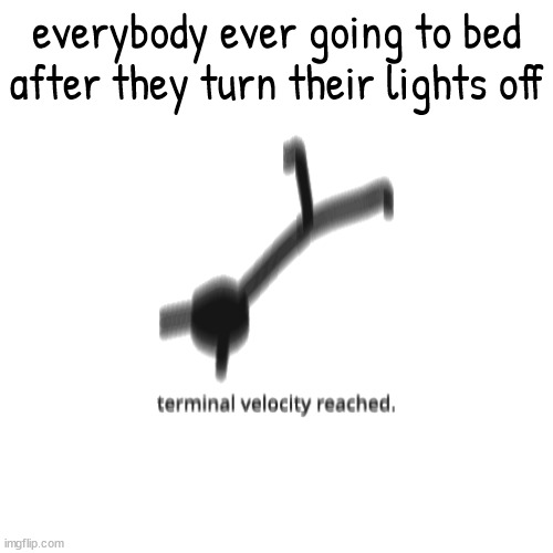 step 1: run. if this fails, the demons will take you | everybody ever going to bed after they turn their lights off | image tagged in terminal velocity reached | made w/ Imgflip meme maker