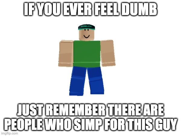 The fact this guy has simps | IF YOU EVER FEEL DUMB; JUST REMEMBER THERE ARE PEOPLE WHO SIMP FOR THIS GUY | image tagged in memes,funny memes,roblox,roblox meme,tags,why are you reading this | made w/ Imgflip meme maker
