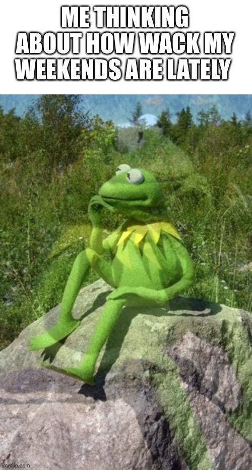 Deep thought | ME THINKING ABOUT HOW WACK MY WEEKENDS ARE LATELY | image tagged in kermit the frog | made w/ Imgflip meme maker