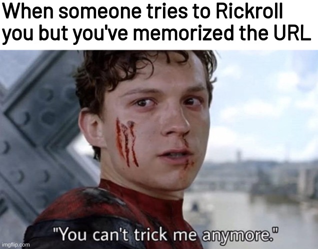 You can't trick me anymore | When someone tries to Rickroll you but you've memorized the URL | image tagged in memes,funny,fuuny,rickroll | made w/ Imgflip meme maker