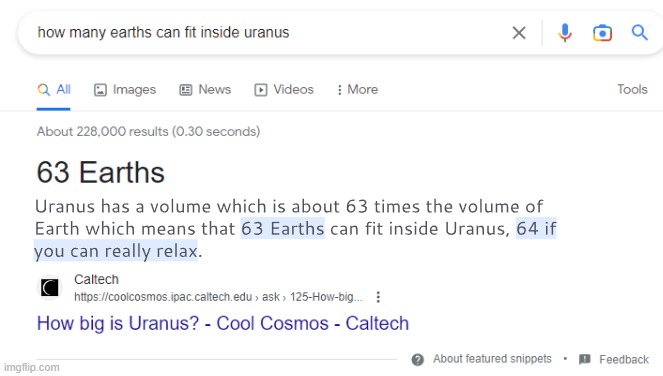 how many earths can fit inside uranus? | image tagged in google,jokes,uranus,earth,space,funny | made w/ Imgflip meme maker