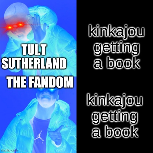 Drake Hotline Bling Meme | kinkajou getting a book; TUI.T SUTHERLAND; THE FANDOM; kinkajou getting a book | image tagged in memes,drake hotline bling | made w/ Imgflip meme maker