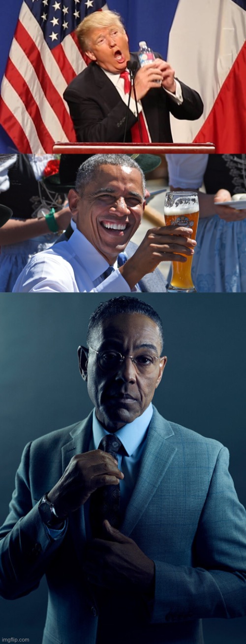 image tagged in trump water bottle,drinking obama,gus fring we are not the same | made w/ Imgflip meme maker
