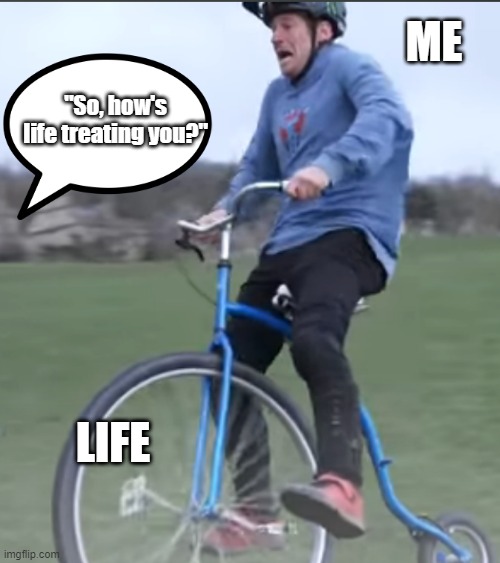 I've had better days | ME; "So, how's life treating you?"; LIFE | image tagged in life | made w/ Imgflip meme maker