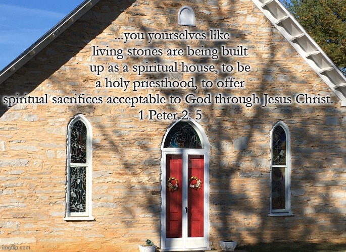 Spiritual House | ...you yourselves like living stones are being built up as a spiritual house, to be a holy priesthood, to offer spiritual sacrifices acceptable to God through Jesus Christ. 
1 Peter 2: 5 | image tagged in edification,church | made w/ Imgflip meme maker