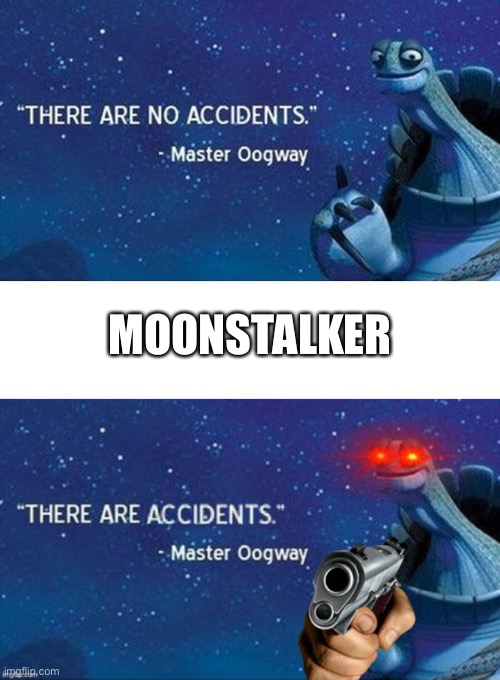 MOONSTALKER | image tagged in there are no accidents,blank white template,there are accidents | made w/ Imgflip meme maker