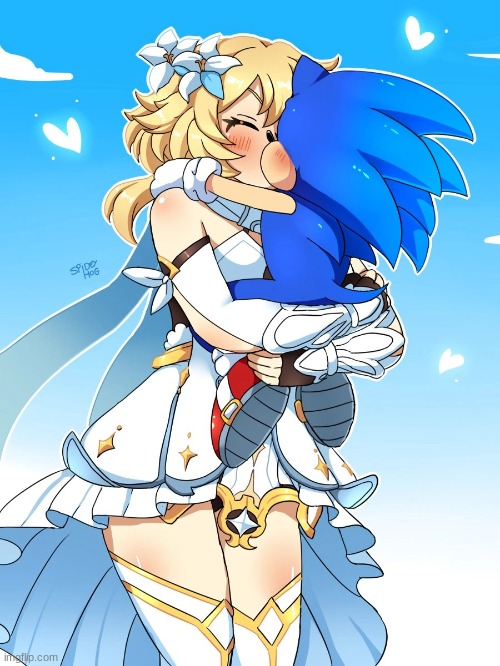 the only non fatherless genshin ship /j | image tagged in lumine,x,sonic | made w/ Imgflip meme maker