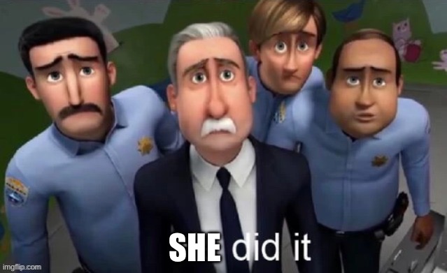 He did it | SHE | image tagged in he did it | made w/ Imgflip meme maker