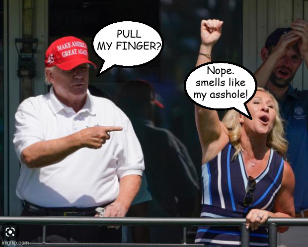 Let the farts be with you. | PULL MY FINGER? Nope. smells like my asshole! | image tagged in farts,stinks,pull my finger,marjorie taylor greene,donald trump,maga | made w/ Imgflip meme maker