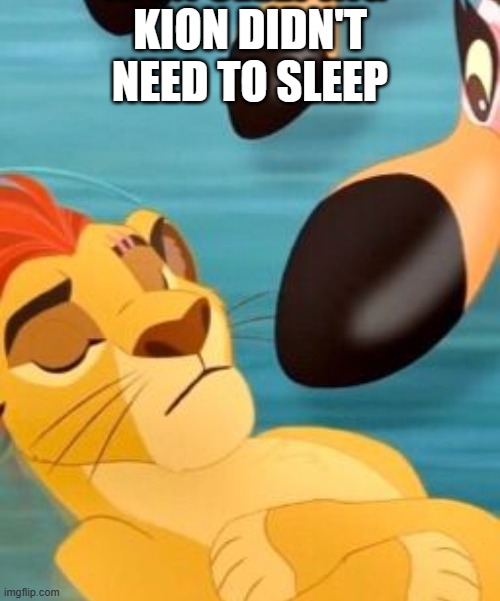 Kion sleeping for no reason | KION DIDN'T NEED TO SLEEP | image tagged in kion sleeping for no reason | made w/ Imgflip meme maker