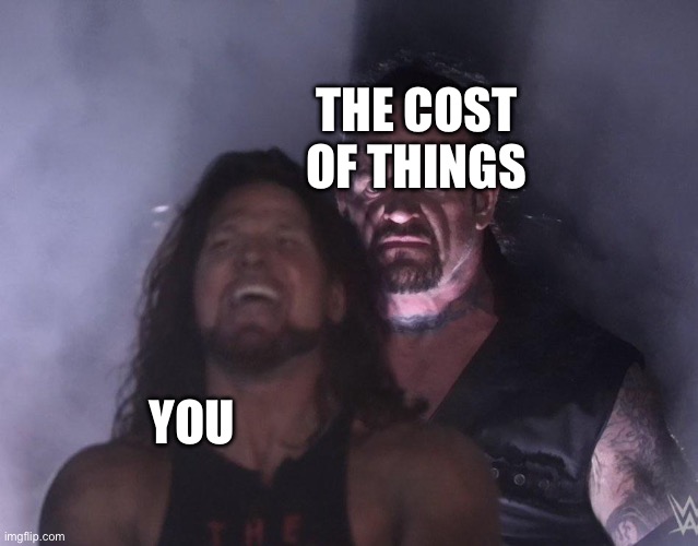 undertaker | THE COST OF THINGS YOU | image tagged in undertaker | made w/ Imgflip meme maker