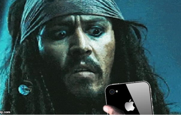 High Quality JACK SPARROW SHOCKED AT HIS PHONE Blank Meme Template