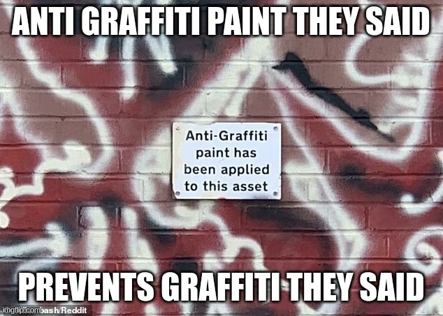 People can't grafitti the wall they said | ANTI GRAFFITI PAINT THEY SAID; PREVENTS GRAFFITI THEY SAID | image tagged in memes,you had one job | made w/ Imgflip meme maker