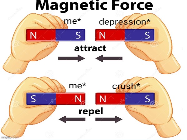 This explains why she always repels me | image tagged in memes,depression,crush,magnets | made w/ Imgflip meme maker