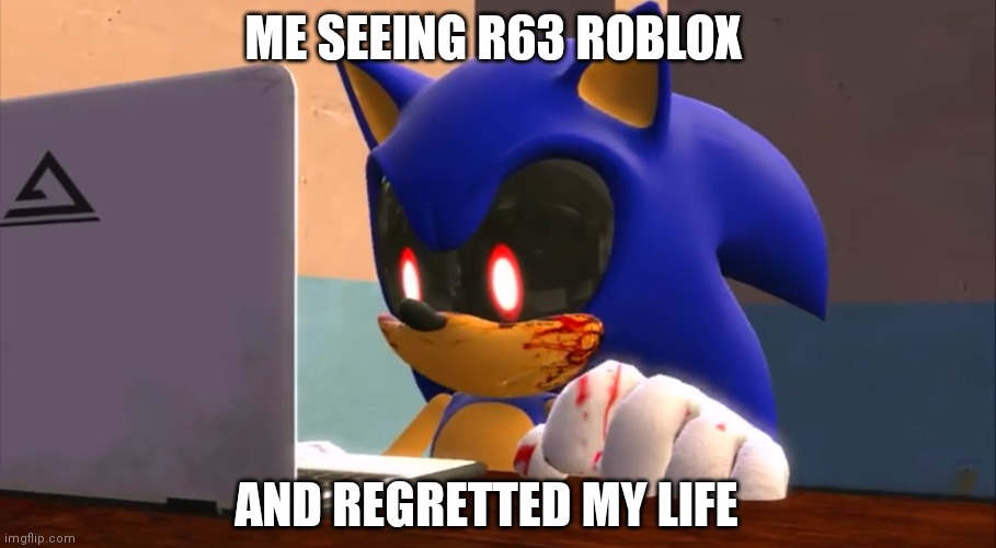 Sonic.exe wasn't finding something good: | ME SEEING R63 ROBLOX; AND REGRETTED MY LIFE | image tagged in sonic exe finds the internet | made w/ Imgflip meme maker