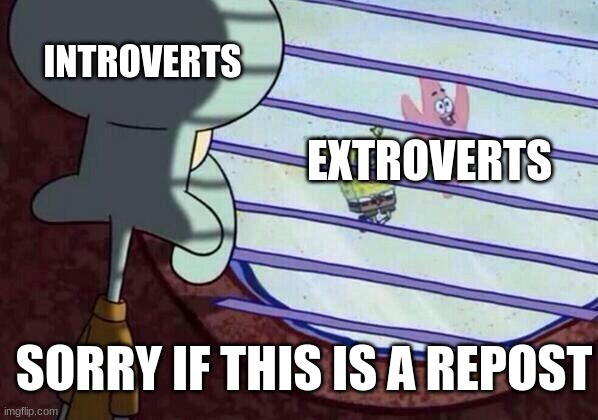 Squidward window | INTROVERTS; EXTROVERTS; SORRY IF THIS IS A REPOST | image tagged in squidward window | made w/ Imgflip meme maker