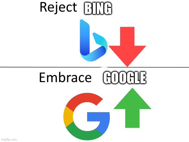kill bing | BING; GOOGLE | image tagged in reject modernity embrace tradition,google is superior | made w/ Imgflip meme maker