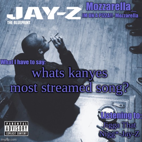 The Blueprint | whats kanyes most streamed song? Jigga That Nigg*-Jay-Z | image tagged in the blueprint | made w/ Imgflip meme maker