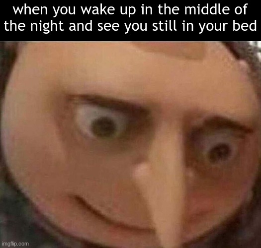 I have died and now in 3rd person mode | when you wake up in the middle of the night and see you still in your bed | image tagged in gru meme | made w/ Imgflip meme maker