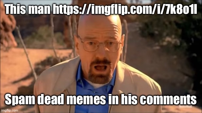 Waltuh put the fork away | This man https://imgflip.com/i/7k8o1l; Spam dead memes in his comments | image tagged in breaking bad waltuh | made w/ Imgflip meme maker