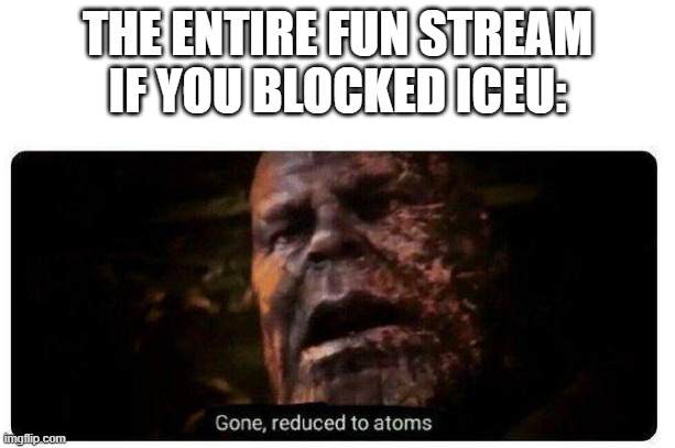 it now exists in dark matter, along with the guy who asked... | THE ENTIRE FUN STREAM IF YOU BLOCKED ICEU: | image tagged in gone reduced to atoms,gone,goodbye,iceu,lol,bye | made w/ Imgflip meme maker