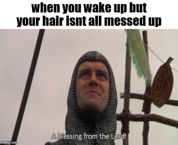 w | when you wake up but your hair isnt all messed up | image tagged in a blessing from the lord,memes,funny,relatable,morning,waking up | made w/ Imgflip meme maker