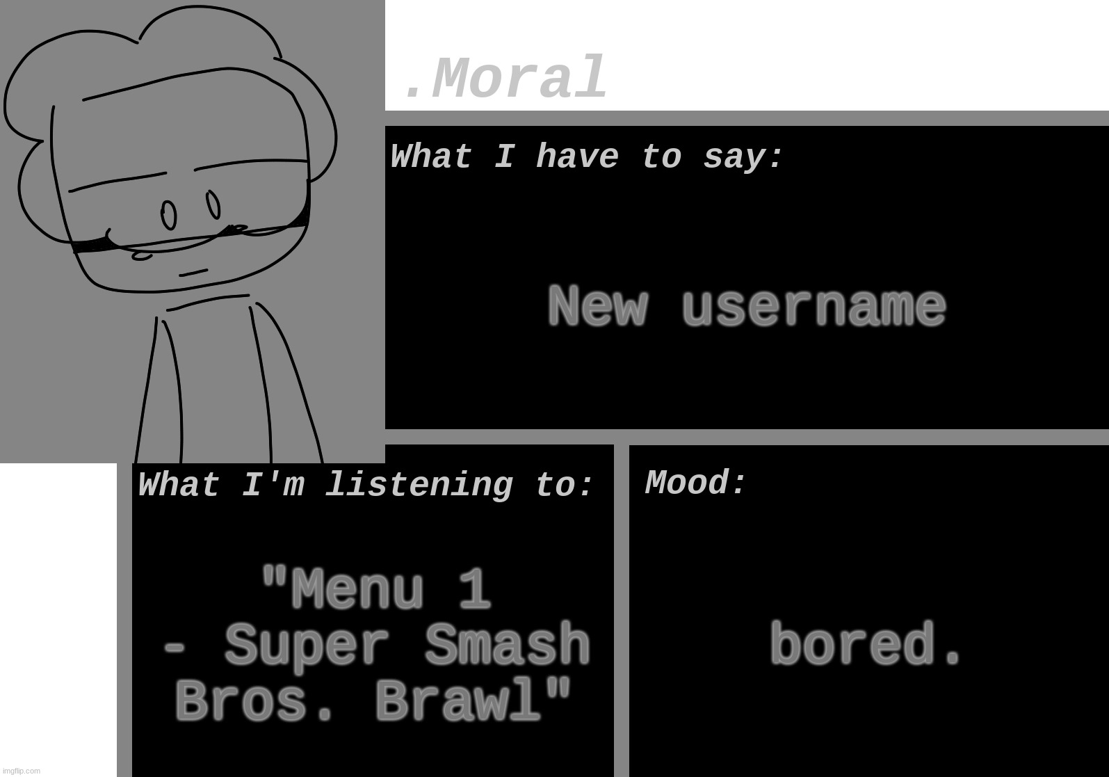 yay | New username; "Menu 1 - Super Smash Bros. Brawl"; bored. | made w/ Imgflip meme maker