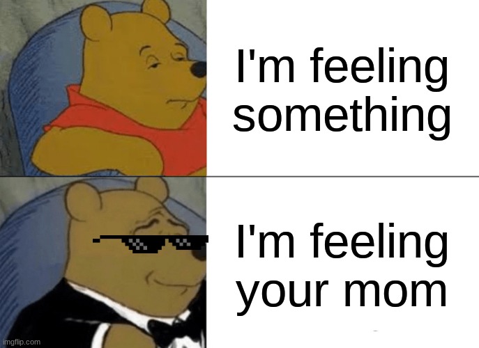 he crazy with the rizz | I'm feeling something; I'm feeling your mom | image tagged in memes,tuxedo winnie the pooh | made w/ Imgflip meme maker