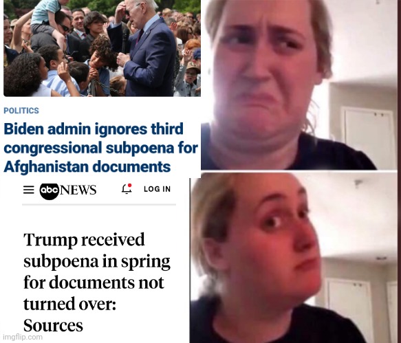 Dems Hypocrite Headlines | image tagged in kombucha girl,joe,subpoena,afghanistan,leftists,liberals | made w/ Imgflip meme maker