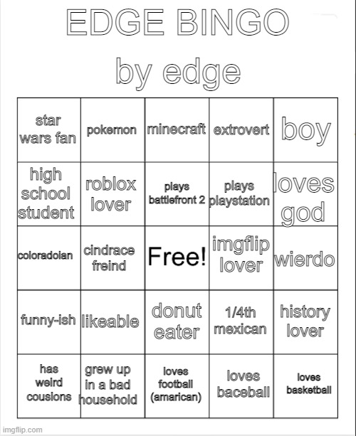 Edge bingo Blank Meme Template