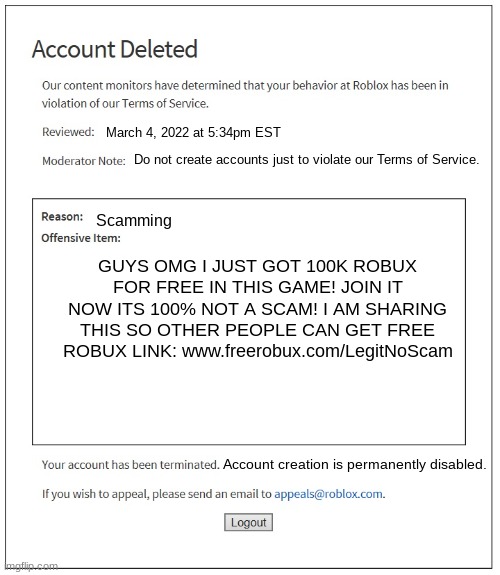 Guys these free robux are scams