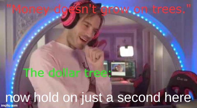 I mean it's technically true? | "Money doesn't grow on trees."; The dollar tree: | image tagged in now hold on just a second here,money,money doesn't grow on trees,funny,memes,you have been blessed for reading the tags | made w/ Imgflip meme maker