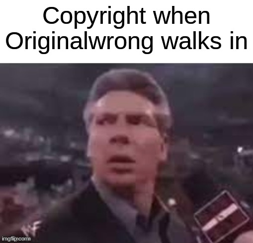 x when x walks in | Copyright when Originalwrong walks in | image tagged in x when x walks in,oh wow are you actually reading these tags | made w/ Imgflip meme maker