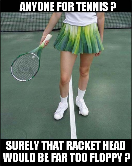 I Love Playing With Vegans | ANYONE FOR TENNIS ? SURELY THAT RACKET HEAD 
WOULD BE FAR TOO FLOPPY ? | image tagged in vegan,tennis,leek,racket | made w/ Imgflip meme maker