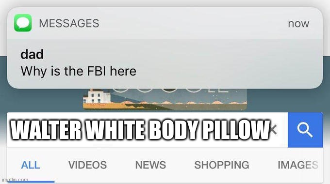 w-w-w... walter white body pillow? w-w-what?! | WALTER WHITE BODY PILLOW | image tagged in why is the fbi here,walter white,gifs,funny,stop reading the tags,never gonna give you up | made w/ Imgflip meme maker