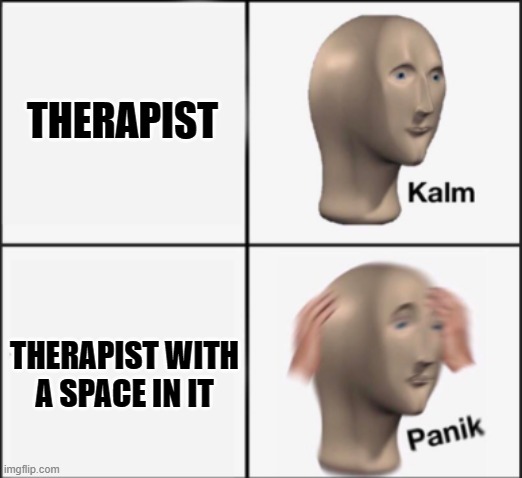 kalm panik | THERAPIST; THERAPIST WITH A SPACE IN IT | image tagged in kalm panik,lol,memes,oh wow are you actually reading these tags | made w/ Imgflip meme maker