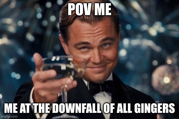 i committed assault on a ginger | POV ME; ME AT THE DOWNFALL OF ALL GINGERS | image tagged in memes,leonardo dicaprio cheers | made w/ Imgflip meme maker