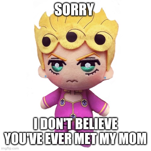 microorganism giorno | SORRY I DON'T BELIEVE YOU'VE EVER MET MY MOM | image tagged in microorganism giorno | made w/ Imgflip meme maker