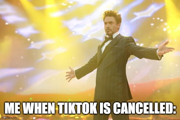 Tony Stark success | ME WHEN TIKTOK IS CANCELLED: | image tagged in tony stark success | made w/ Imgflip meme maker