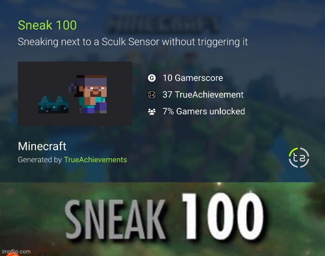 image tagged in minecraft sneak 100,stealth 100 skyrim | made w/ Imgflip meme maker