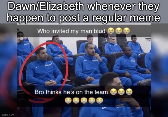Who invited my man blud | Dawn/Elizabeth whenever they happen to post a regular meme | image tagged in who invited my man blud | made w/ Imgflip meme maker