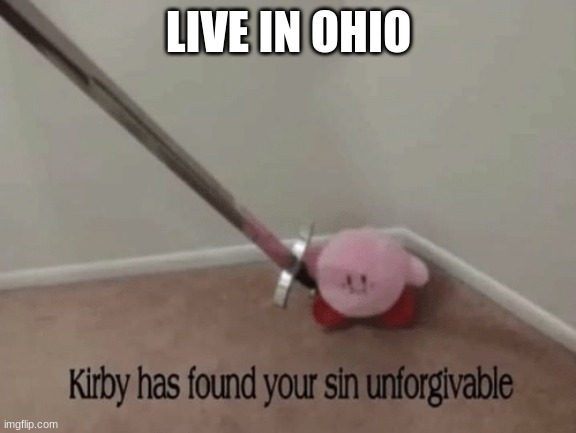 Kirby has found your sin unforgivable | LIVE IN OHIO | image tagged in kirby has found your sin unforgivable | made w/ Imgflip meme maker