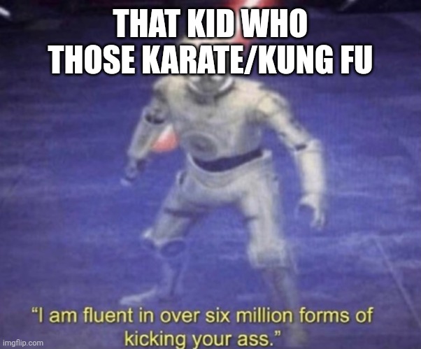 I am fluent in over six million forms of kicking your ass | THAT KID WHO THOSE KARATE/KUNG FU | image tagged in i am fluent in over six million forms of kicking your ass | made w/ Imgflip meme maker